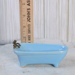Vintage Ceramic Miniature Dollhouse Clawfoot Bathtub blue